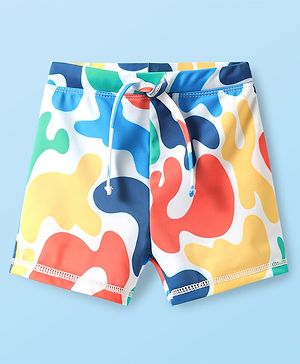 Babyhug Above Knee Length Water Repellant Swimming Trunk With Abstract Print - Blue
