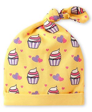 Babyhug 100% Cotton Cap with Cupcake Print - Yellow