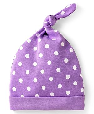 Babyhug Interlock Knit Knot Cap With Polka Dot Print - Purple