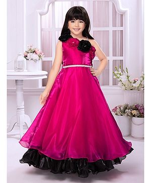 Tiny Kingdom Sleeveless Floral Applique Stone Embellished Layered Gown - Pink