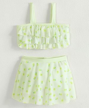 Babyhug Sleeveless Two Piece Swimsuit With Floral Print - Yellow