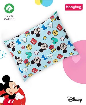 Babyhug Disney Cotton Rectangular Pillow With Smiley Mickey Face Print - Blue