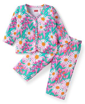 Babyhug Single Jersey Knit Full Sleeves Night Suit With Floral Print - Purple