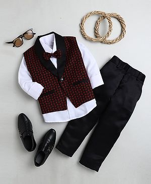 Jeet Ethnics Full Sleeves Checked 3 Piece Coordinating Party Suit Set - Red