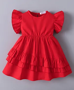 Mark & Mia Cotton Frill
                                  Sleeves Frock with Frill Detailing -
                                  Red
