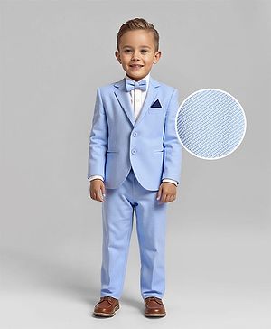 Babyhug Knit Full Sleeves 3 Piece Textured Partywear Suit With Bow - Light Blue & Pink
