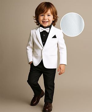 Babyhug Woven Full Sleeves Solid 3 Piece Party Suit With Bow - Black & White