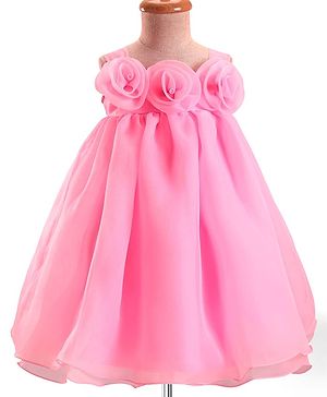 Babyhug Woven Sleeveless Party Dress With Floral Corsage - Pink