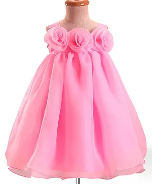 Babyhug Woven Sleeveless Party Dress
                              With Floral Corsage - Pink