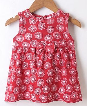 Babyhug Single Jersey Knit Sleeveless Frocks With Floral Applique - Pink