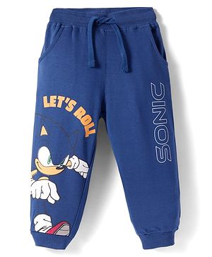 Babyhug Cotton Knit Full Length Lounge Pant with Sonic Print - Navy Blue