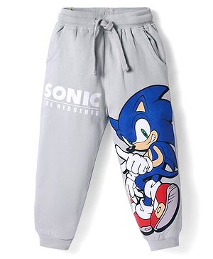 Babyhug Cotton Knit Full Length Lounge Pant with Sonic Print - Light Grey