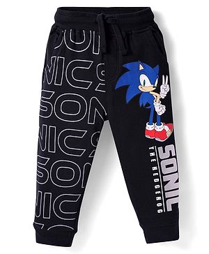 Babyhug Cotton Knit Full Length Lounge Pant with Sonic Print - Black