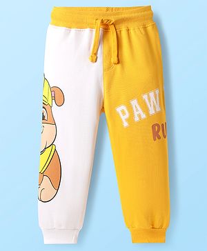 Babyhug Cotton Knit Full Length Lounge Pant with Paw Patrol Print - Yellow