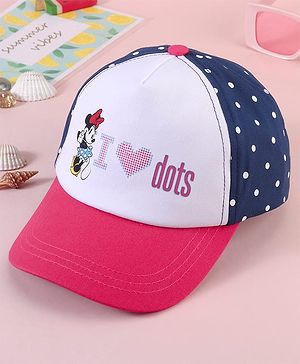 Babyhug Baseball Cap with Minnie Mouse & Text Print White & Navy Blue - Diameter 14cm
