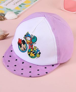 Babyhug Baseball Cap with Mickey & Friends Print White & Purple - Diameter 16cm