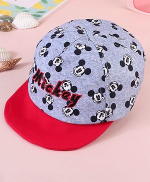 Babyhug Baseball Cap with Mickey Mouse Print Red & Grey - Diameter 15