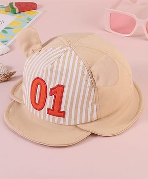 Babyhug  Baseball Cap with Ear Applique & Number Embroidery Beige - Diameter 16 cm