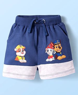 Babyhug Cotton Looper Knit Cut & Sew Shorts with Paw Patrol Print - Navy Blue