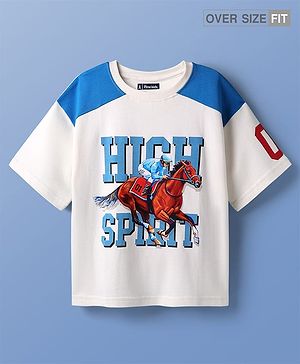 Pine Kids Cotton Knit T-Shirt With Half Raglan Sleeves & High Spirit Text Print - White