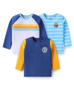 Babyhug Cotton Knit Full Sleeves T-Shirts with Stripes & Patch Detailing Pack of 3 - Multicolor