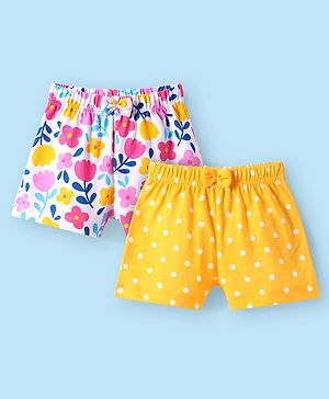 Babyhug Single Jersey Knit Mid Thigh Shorts with Polka Dot & Floral Print Pack of 2 - Yellow & White