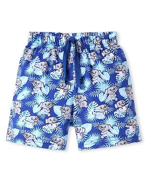 Babyhug Cotton Knit Mid Thigh Length Shorts with Elephant Print - Blue