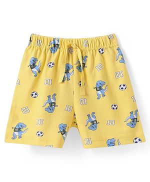 Babyhug Cotton Single Jersey Knit Mid Thigh Shorts with Dino Print - Yellow