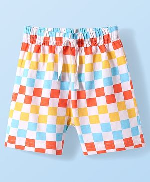 Babyhug Cotton Knit Mid Thigh Length Checkered Shorts - White