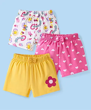 Babyhug Single Jersey Knit Mid Thigh
                              Shorts Floral & Hearts Print Pack of 3
                              - Pink Yellow & White