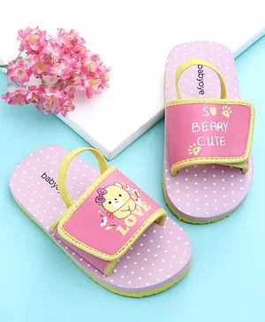 Babyoye Backstrap Closure Flip Flops With
                      Teddy Bear Print - Pink