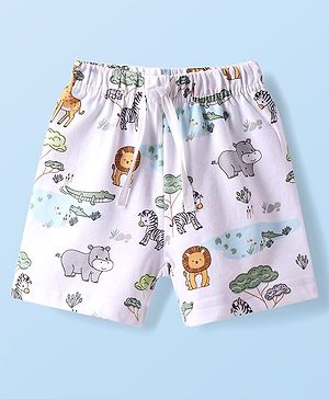 Babyhug Terry Knit Mid Thigh Shorts With Animal Print - White