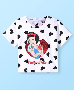 Babyhug Disney Single Jersey Knit Half Sleeves Drop Shoulder T-Shirt With Disney Princess Snow White Graphics - White