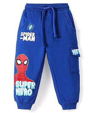 Babyhug Marvel Terry Knit Full Length Lounge Pant With Spider Man Graphics - Blue
