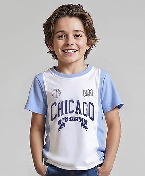Pine Kids Cotton Knit Half Sleeves T-Shirt with Sports Theme Print - White