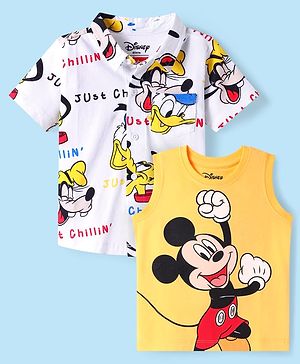 Babyhug Disney Single Jersey Knit Sleeveless T-Shirt & Twoffer Shirt With Mickey Mouse Graphics - Multicolor
