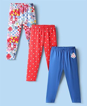 Babyhug Cotton Knit Full Length Leggings With Tropical Theme & Polka Dots Print Pack Of 3 - Red Blue & White