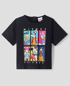 Babyhug Disney Single Jersey Knit Half Drop Shoulder Sleeves Oversized T-Shirt With Disney Classic Characters Graphics - Black