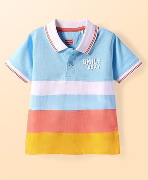 Babyhug Cotton Knit Half Sleeves Polo T-Shirt With Color Block Design - Multicolor