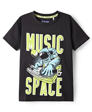Pine Kids Cotton Knit Half Sleeves T-Shirt With Music Space Text Print - Black