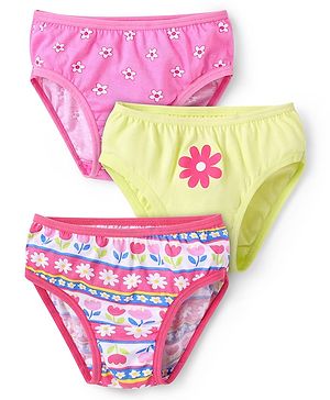 Babyhug 100% Cotton Single Jersey Knit Panties With Floral Print Pack Of 3 - Pink & Light Green