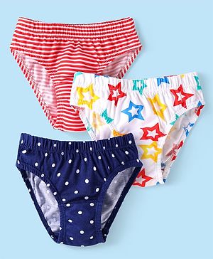 Babyhug 100% Cotton Knit Panties With Star & Stripes Print Pack of 3 - Red White & Blue