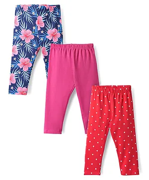 Babyhug Cotton Lycra Knit Full Length
                              Leggings With Polka Dots & Floral
                              Print Pack Of 3 - Red Dark Pink & Navy
                              Blue