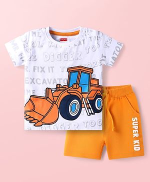 Babyhug Single Jersey Knit Half Sleeves T-Shirt & Shorts Set with JCB  Print -White & Yellow
