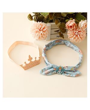Babyhug Disney Free Size Headbands With Disney Princess Print Cinderella Bow & Tiara Applique Pack of 2 - Blue & PInk