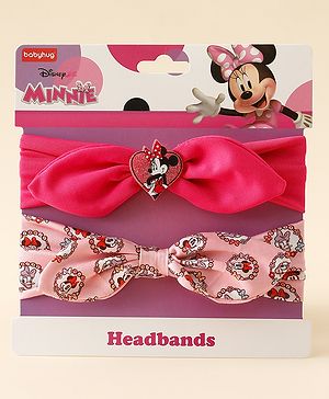 Babyhug Disney Free Size Headbands With Minnie Mouse Bow Applique & Print Pack of 2 - Fuchsia & Pink
