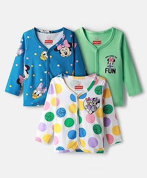 Babyhug Disney Interlock Knit Full Sleeves Jhablas With Minnie Mouse Graphics Pack Of 3 - Blue White & White