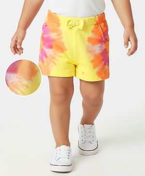 Babyhug Cotton Knit  Shorts with Tie & Dye & Bow Applique - Yellow