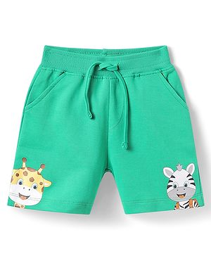 Babyhug Cotton Looper Shorts With Giraffe Print - Light Green
