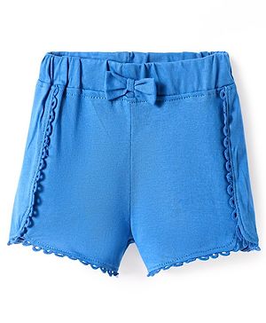 Babyhug Cotton Knit Solid Shorts with Bow Applique & Lace Detailing - Blue